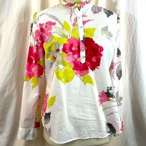 Talbots White and Pink Floral Blouse Size P Small